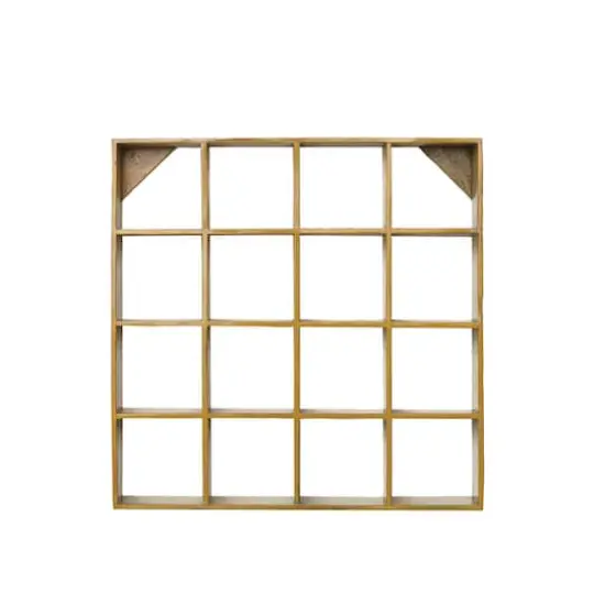 Hello Honey 27.5" Mustard Square Reclaimed Wood & Metal Wall Shelf {3}