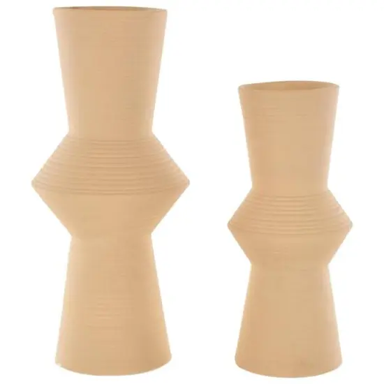 Ceramic Ribbed Cone Shaped Vase Set Brown {7}