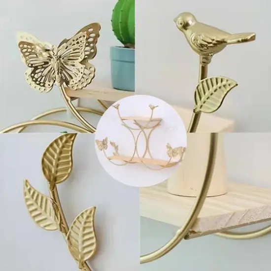 NEX&trade; Gold Iron Butterfly Models 2-Tier Floating Wall Shelf {4}