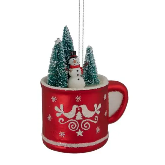 4.25" Christmas Trees & Snowman in a Cup Glass Ornament {1}