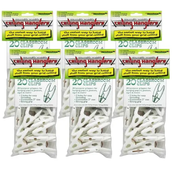 StikkiWorks Grid Ceiling Hanglers&trade; Clothes Pin Clamps&trade;, 6 Packs of 20 {1}