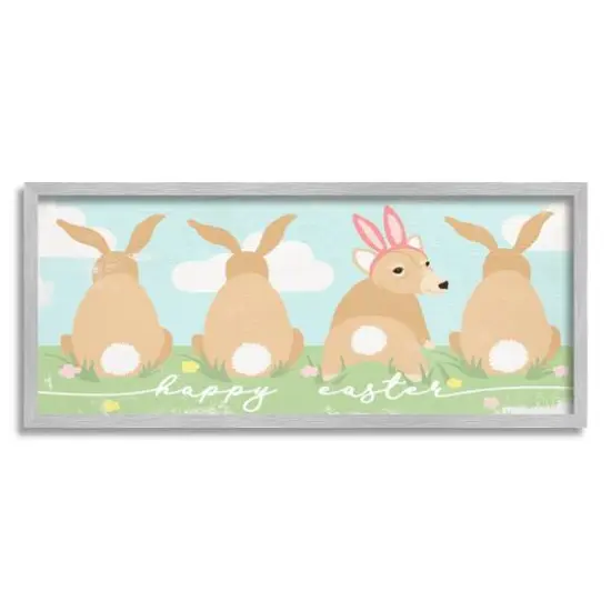 Stupell Industries Happy Easter Sentiment Bunny Tails Funny Corgi Dog Framed Giclee Art Gray {1}