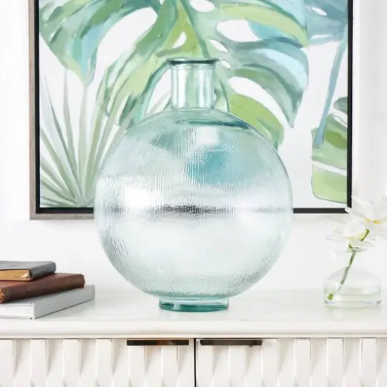 17" Clear Ribbed Round Glass Spanish Vase {10}