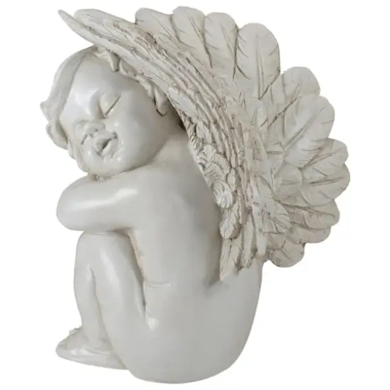 7" Heavenly Gardens Gray Left Facing Sleeping Cherub Angel Outdoor Garden Statue {6}
