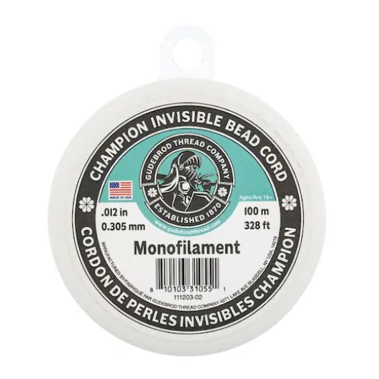 Gudebrod 0.012" x 328ft. Monofilament Champion Invisible Bead Cord {1}