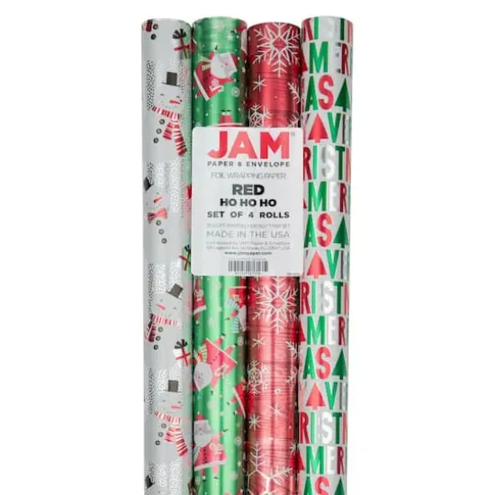 JAM Paper Red Ho Ho Ho Santa Foil Gift Wrap Set, 4ct. {3}