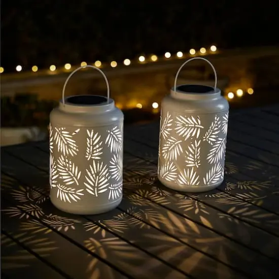 Glitzhome&reg; 8.5" Leaf Cutout Solar Powered Hanging Lantern {5}