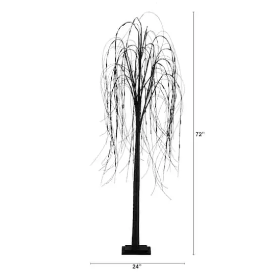 6ft. Orange & Purple LED Pre-Lit Halloween Black Willow Artificial Fall Tree {4}