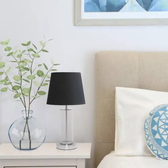 Simple Designs 17" Encased Metal & Clear Glass Table Lamp Black/Brushed Nickel {7}