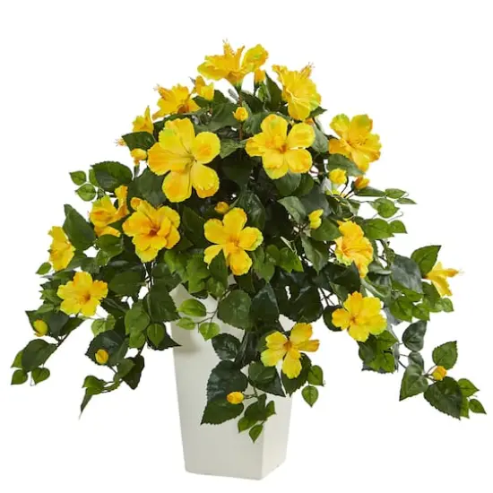 30" Yellow Hibiscus Plant in White Tower Planter {1}