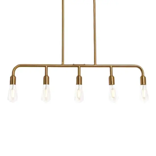 Hello Honey® Robert Stevenson Lighting Benson Exposed Bulb Metal 5-Light Linear Chandelier Brushed Gold {4}