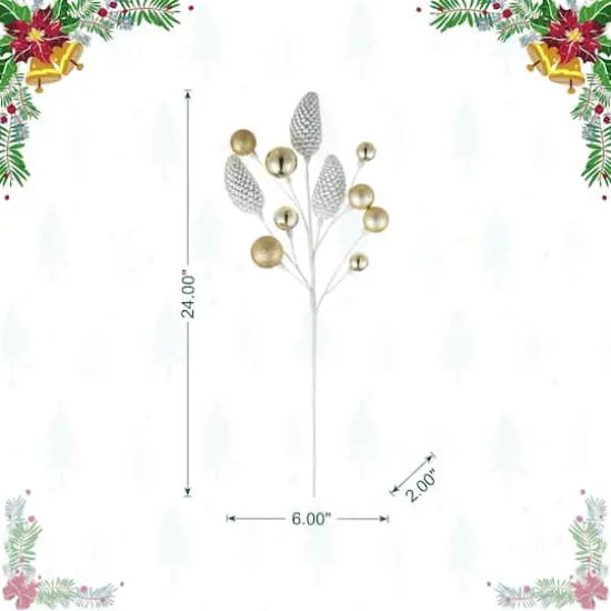 Glitzhome&reg; 24" Christmas Elegant Silver & Gold Pinecone Pick, 4ct. {8}