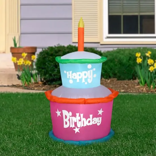 3.5ft. Airblown&reg; Inflatable Birthday Cake with Candle {3}