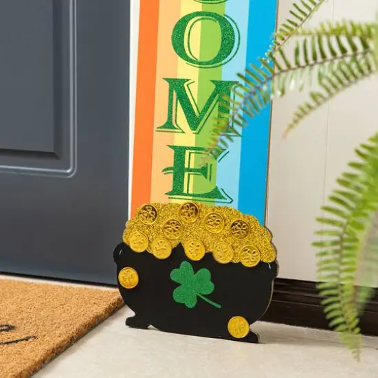 Glitzhome&reg; 42" St. Patrick's Wooden Rainbow & Pot of Gold Porch D&eacute;cor {6}