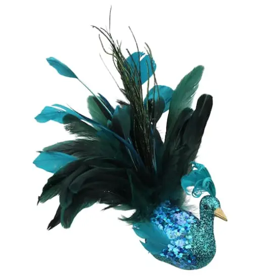 10" Turquoise Blue & Green Peacock Clip-On Ornament {1}