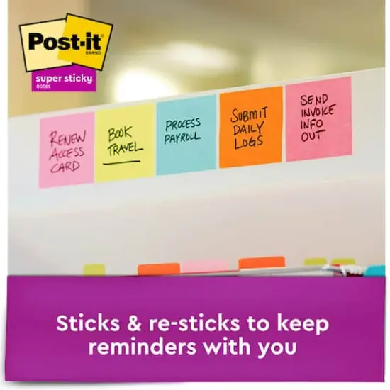 Post-it&reg; 3" x 3" Super Sticky Notes, 5 Pack Neon Pink {4}