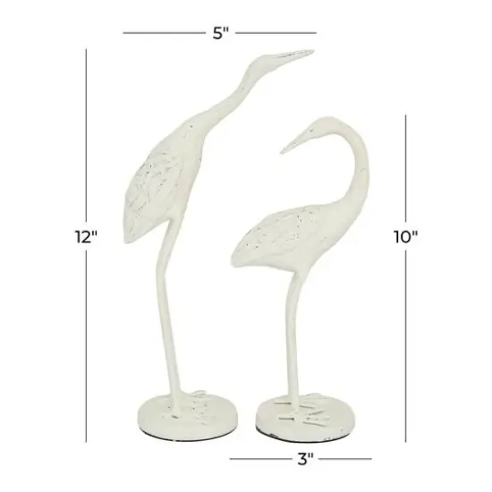 Set of 2 White Metal Coastal Bird Sculpture, 10", 12" {8}