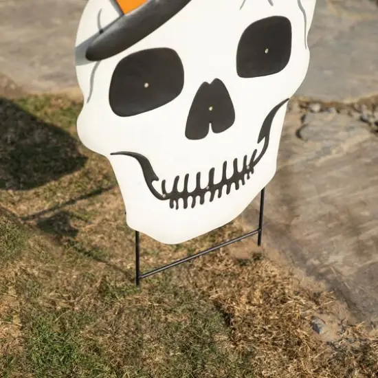 Glitzhome&reg; 38" Lighted Halloween Metal Skull Yard Stake with Timer {6}