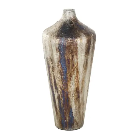 Bronze & Cream Foiled Metal Vase with Blue Accents {1}