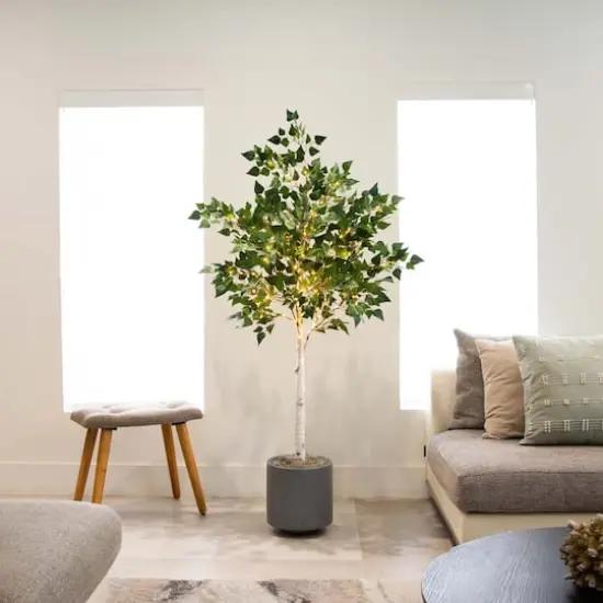 5ft. Potted Pre-Lit Artificial Birch Tree with Warm White LED Lights {3}