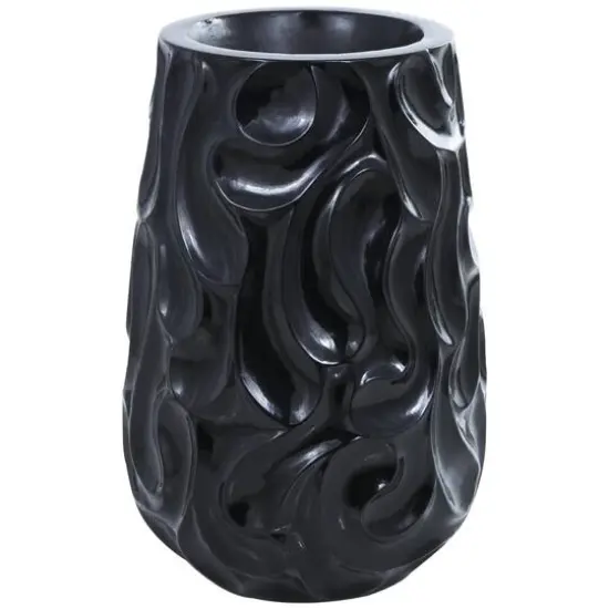 Large Black Wavy Textured Floor Vase {4}