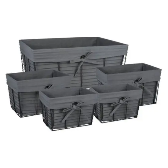DII&reg; Gray Lined Vintage Wire Basket Set {1}