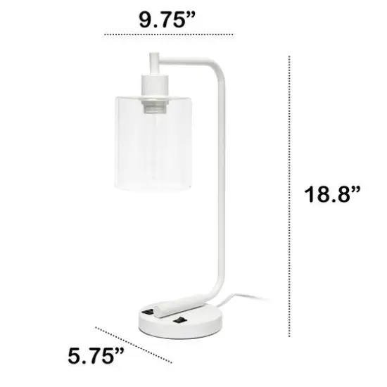 Lalia Home Iron Desk Lamp with USB Port and Glass Shade White {4}