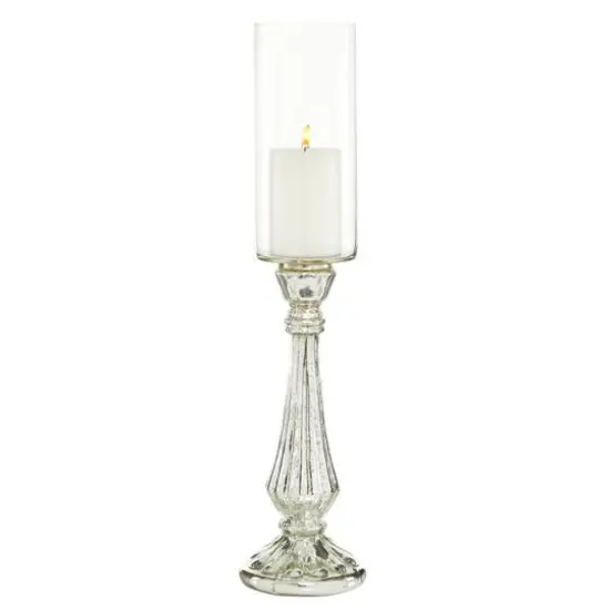 21" Silver Glass Traditional Candle Holder {1}