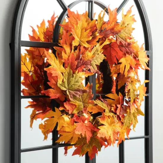 Glitzhome&reg; 24" Fall Lighted Maple Leaves Wreath with Timer {11}