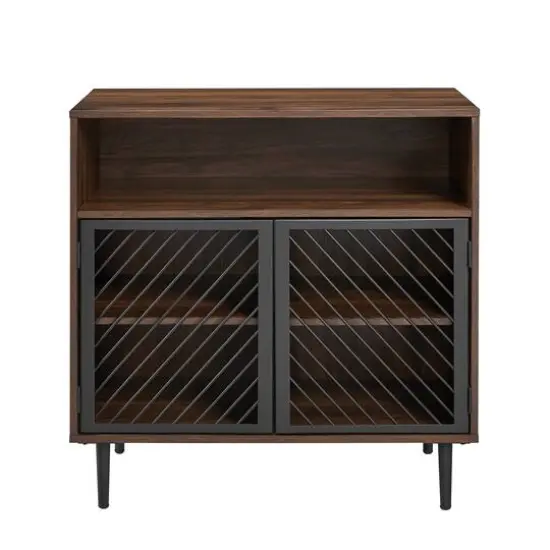 Walker Edison 32" Dark Walnut Modern Slanted Metal Door Accent Cabinet {3}
