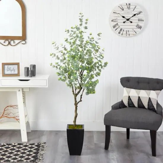 5.5ft. Eucalyptus Artificial Tree in Black Metal Planter {4}