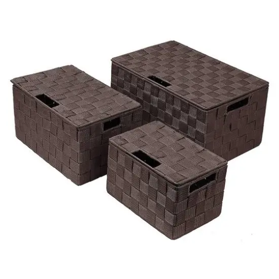 Sorbus 3-Piece Woven Basket with Lid Set Brown {6}