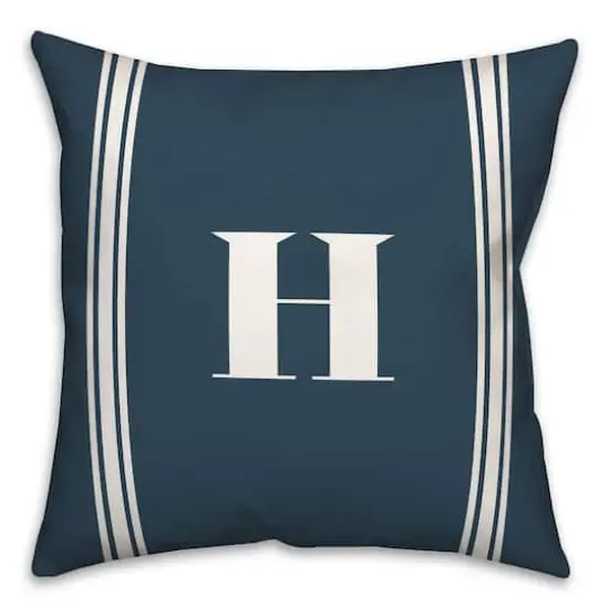 Navy Striped Monogram Throw Pillow H {1}