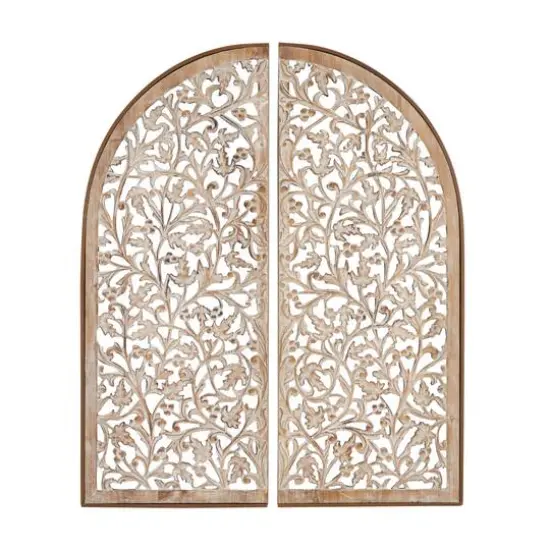 Brown Handmade Floral Carved Arched Wall D&eacute;cor, 2ct. {1}
