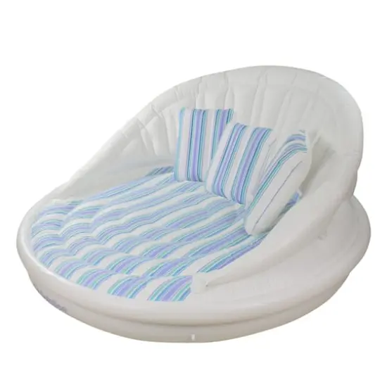 Solstice® 6ft. Inflatable White & Blue Striped Swimming Pool Float {4}