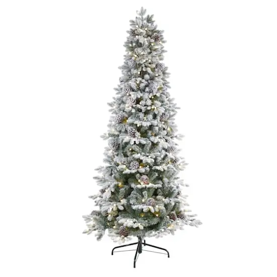 7.5ft. Pre-Lit Flocked Alaskan Artificial Christmas Tree, White LED Lights {1}