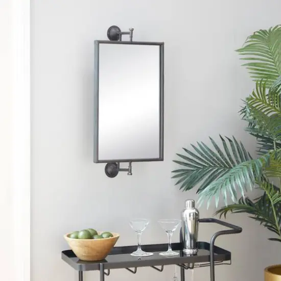 28" Rectangle Wood Wall Mirror Black {3}