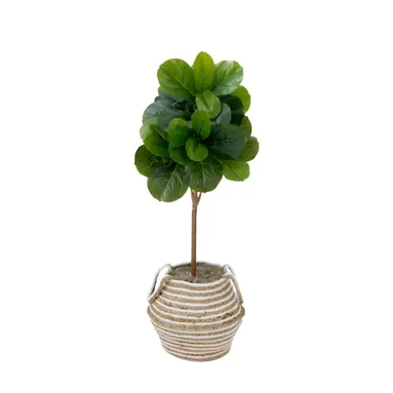 3.5ft. Artificial Fiddle Leaf Fig Tree with Handmade Cotton & Jute Basket with Tassels {1}