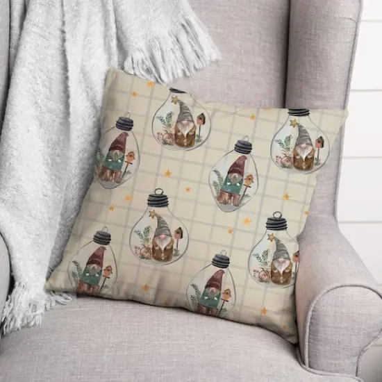 Cream & Gray Check Gnome Globe Pattern Throw Pillow {4}