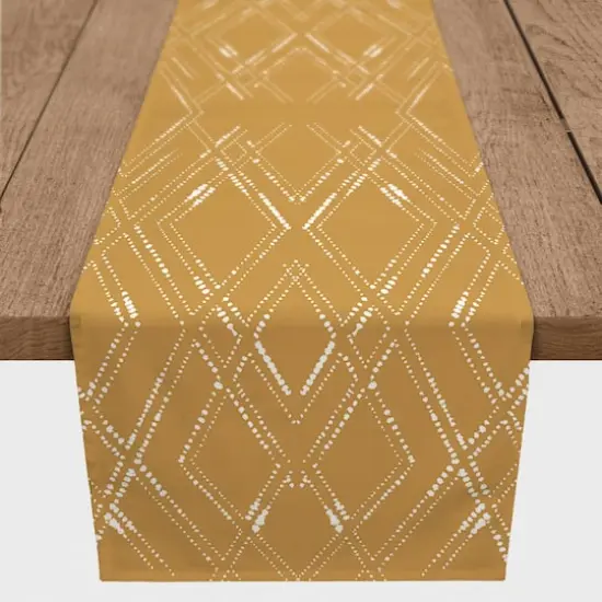 72" Diamond Cotton Twill Runner Gold/White {1}