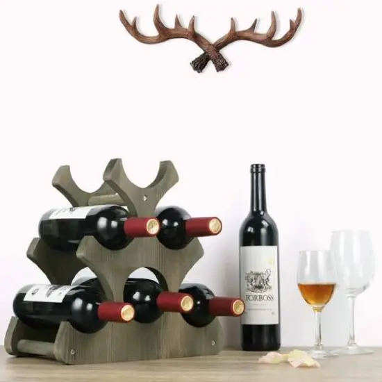 NEX&trade; 16" Countertop 6-Bottle Wood Wine Rack Rustic Gray {8}