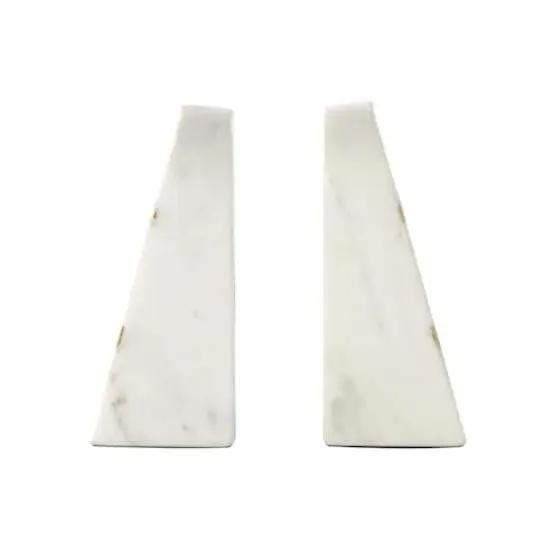 6" White Marble Geometric Curved Pyramid Decorative Bookends {4}