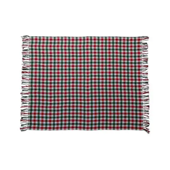 Hello Honey&reg; 60" Red & Green Gingham Brushed Cotton Flannel Throw with Fringe {1}