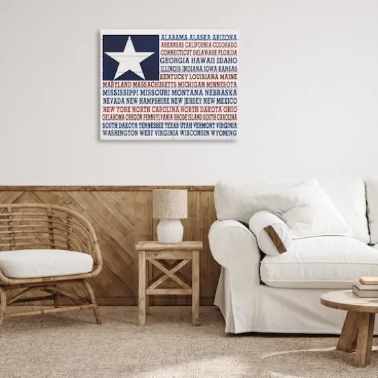Stupell Industries U.S.A. Star Patriot Flag Listed State Typography Sign Canvas Wall Art {3}
