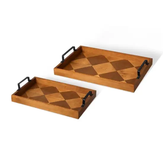 Glitzhome&reg; Rectangle Wood Geometric Trays Set {1}