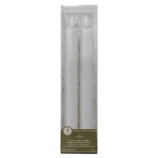 10" Flickering LED Wax Taper Candles, 2ct. by Ashland&reg; White {4}