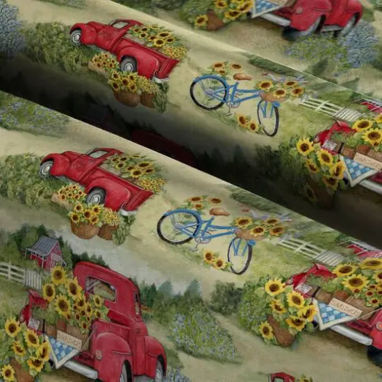 Susan Winget Red Truck & Bicycles Cotton Fabric {4}