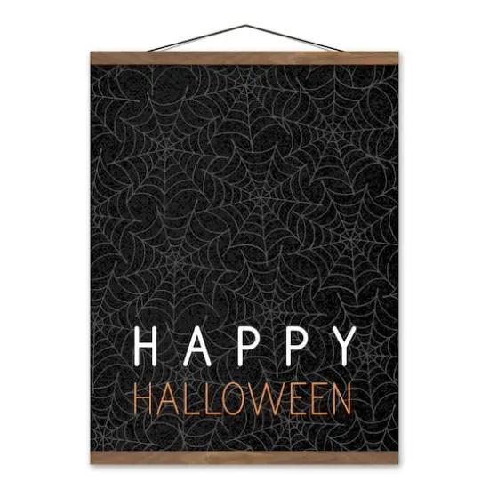 Happy Halloween Spider Webs 16" x 20" Teak Hanging Canvas {1}