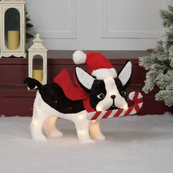 22" Plush Bulldog with Candy Cane Figurine {1}