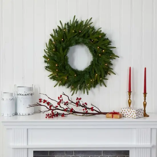 24" LED Long Pine Artificial Christmas Wreath {4}